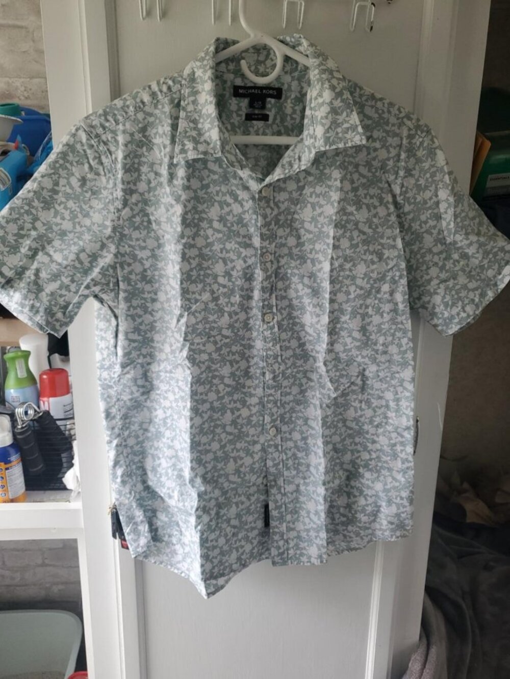 Michael Kors Men's L Slim Fit Floral Short Sleeve Button Down Shirt
